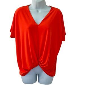 Iman Orange‎ V-Neck Dolman Sleeve Knot Front Casual Blouse Top
